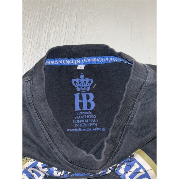 Hofbrauhaus Munchen Shirt Mens Large Dark Blue Graphic Print Tee Logo Crown - Picture 3 of 4